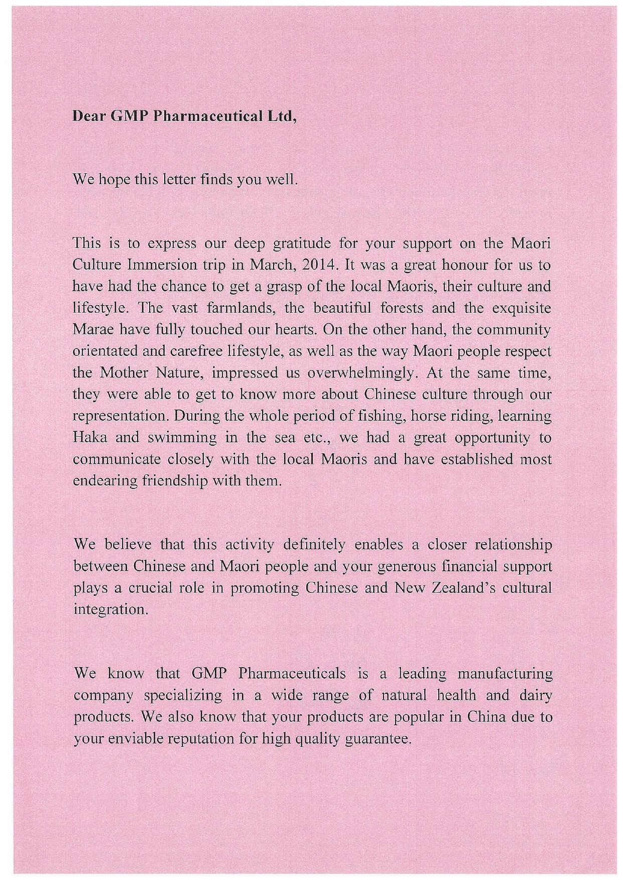 Appreciation letter